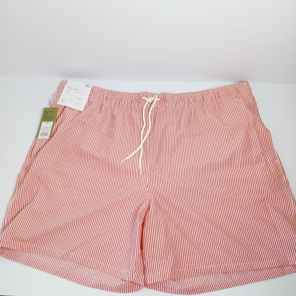 Goodfellow & Co Mens‎ XXL Red White Striped 7" Inseam Swim Trunks NWT Quick Dry